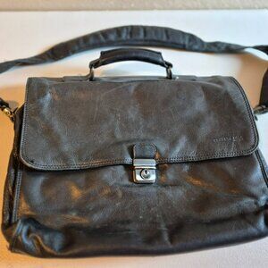 Kenneth Cole Black Leather Messenger Bag Style Briefcase